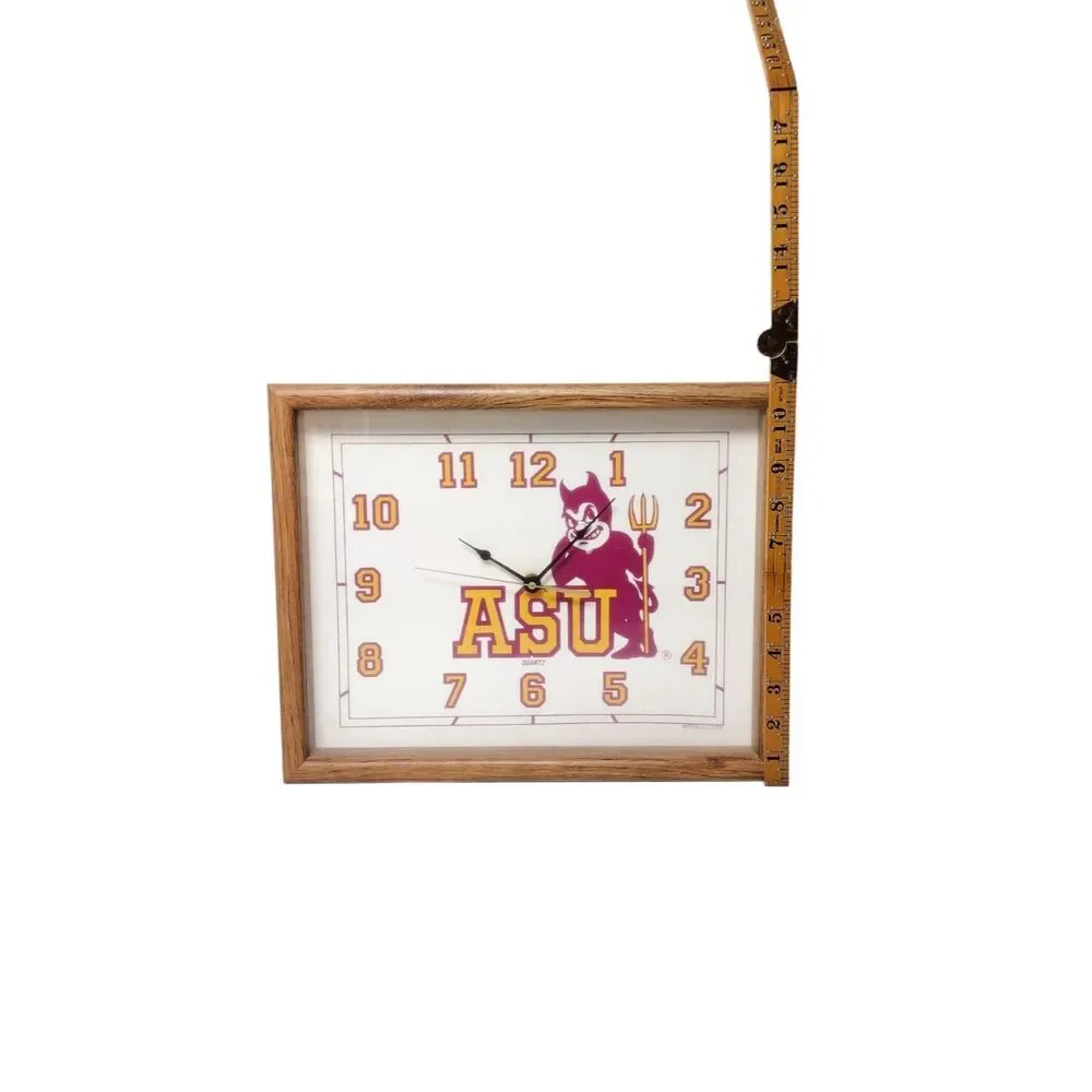 Vintage 70s Arizona Sun Devils ASU Wood Framed Glass Quartz Wall Clock 14